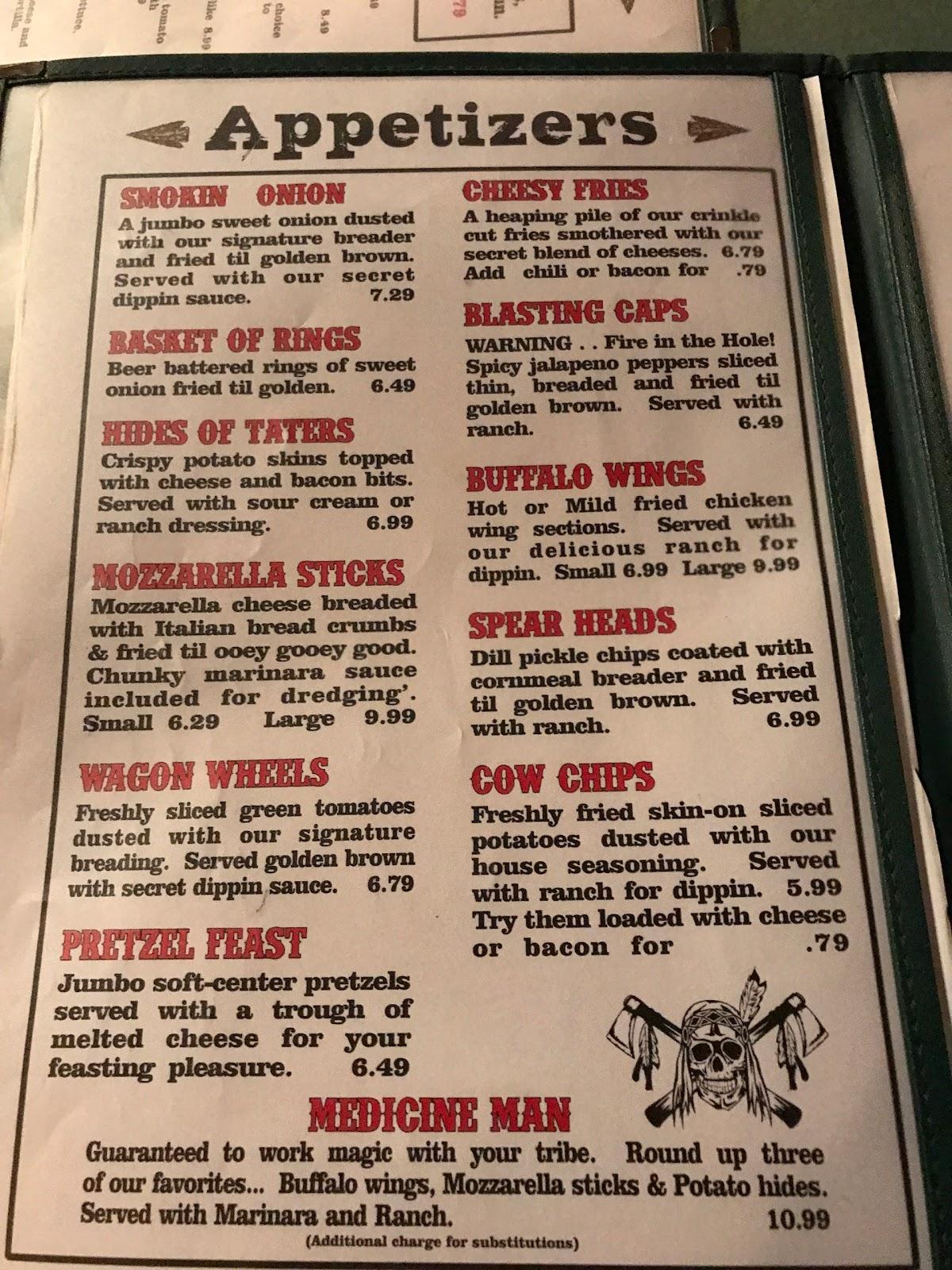 Menu at Deadwood steakhouse, Williamston