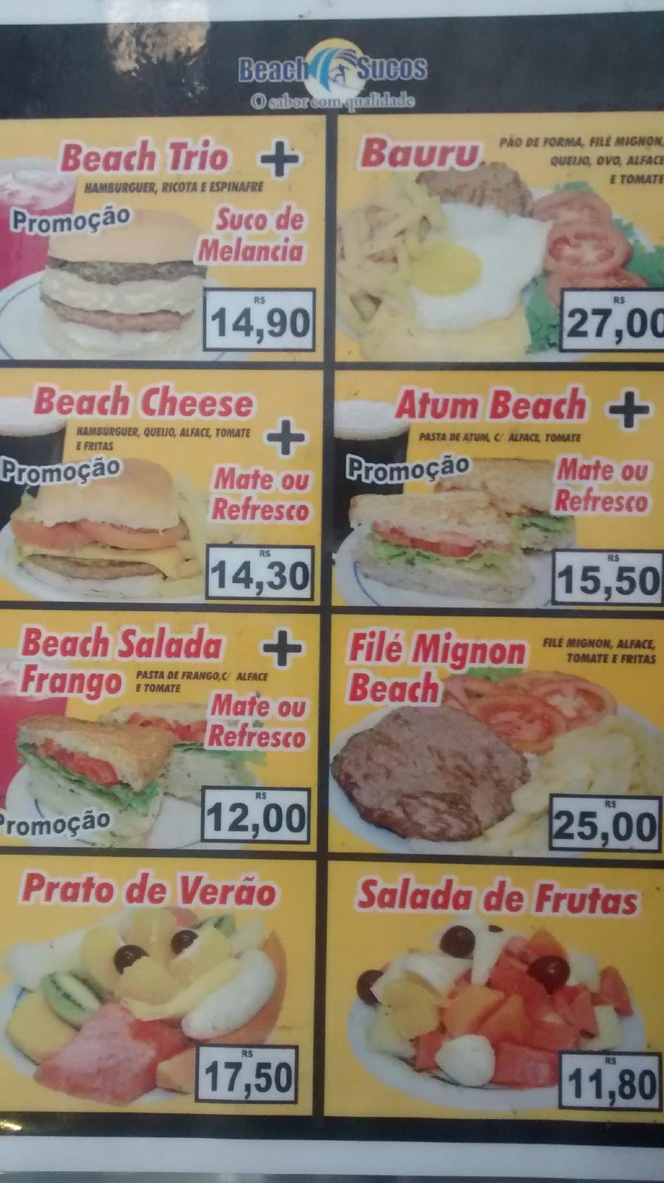 Beach Sucos cardápio