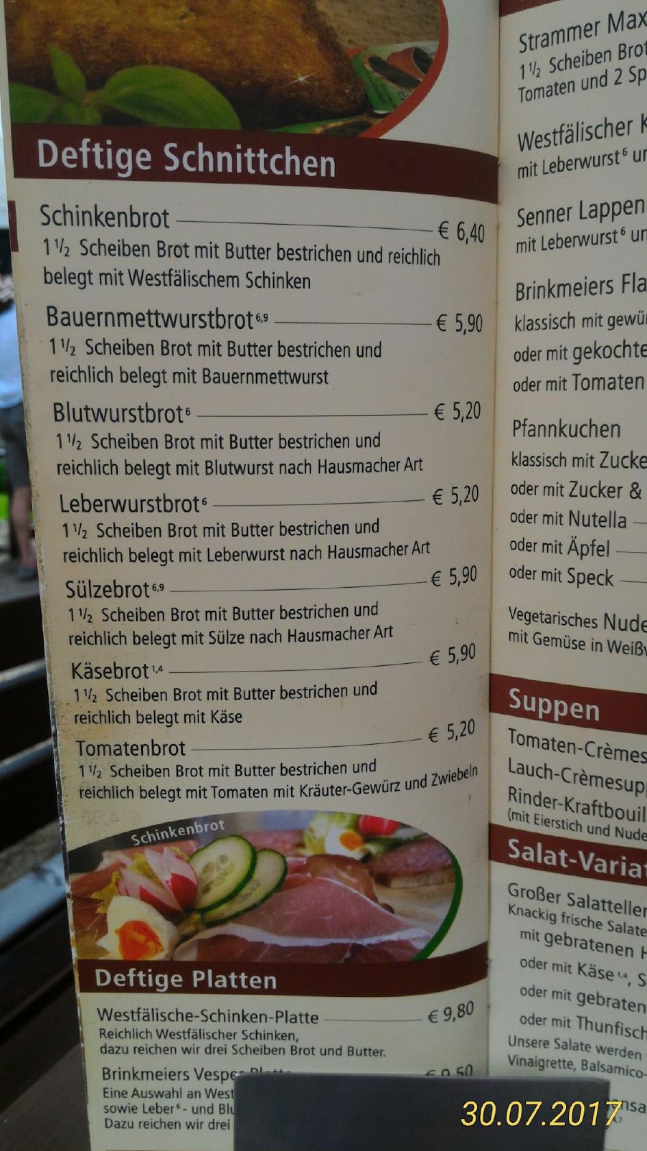 Speisekarte von Café Brinkmeier cafe, Delbrück