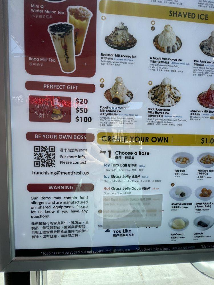 Menu at Meet Fresh Livermore desserts, Livermore