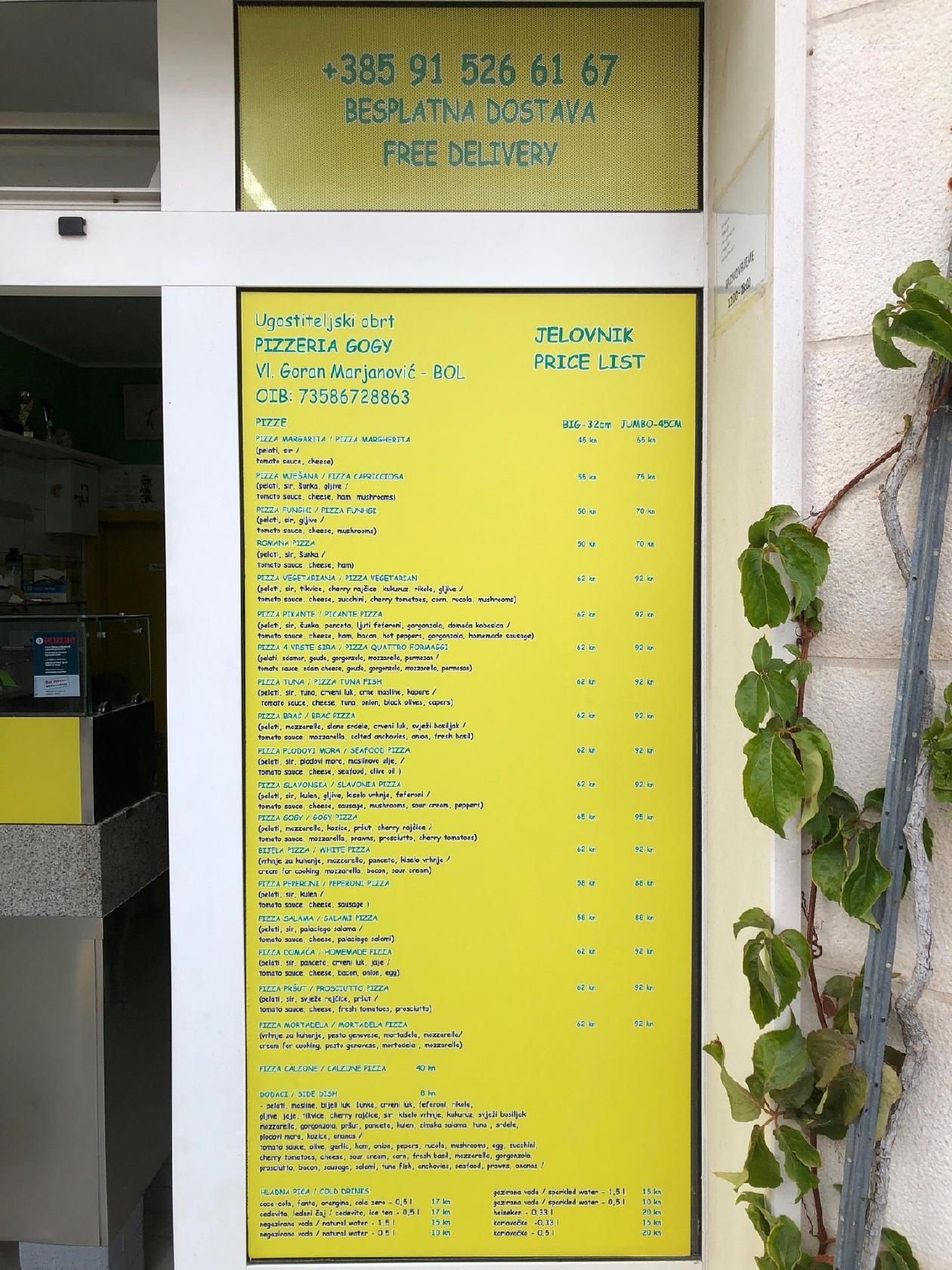Menu di Pizzeria Gogy 