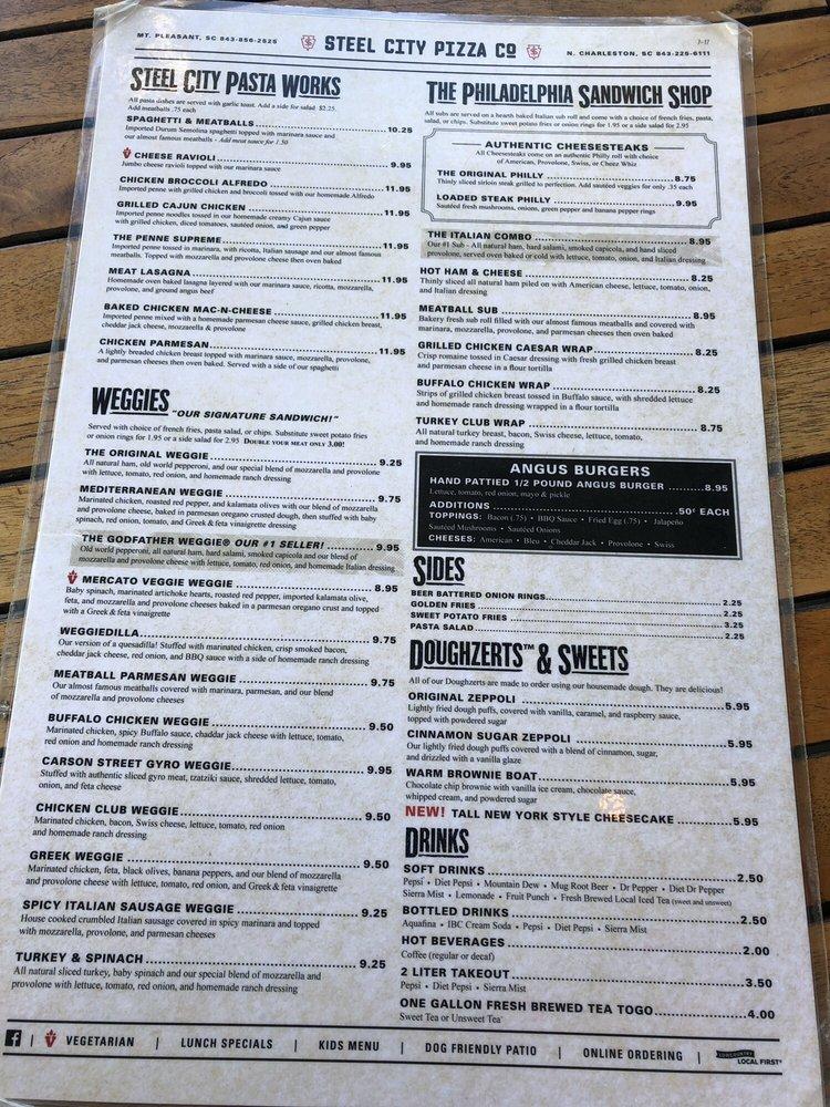 Menu at Steel City Pizza Company pizzeria, Mount Pleasant