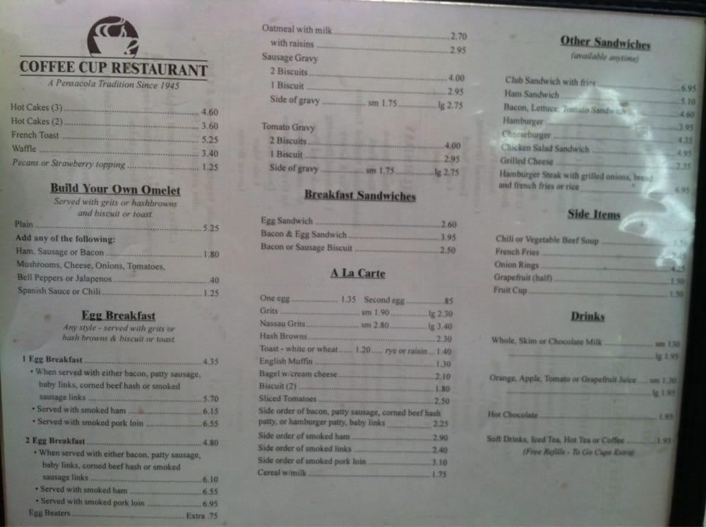 Menu at Coffee Cup Restaurant, Pensacola