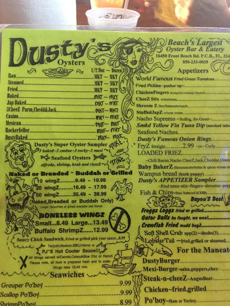 Menu at Dusty's pub & bar, Panama City Beach