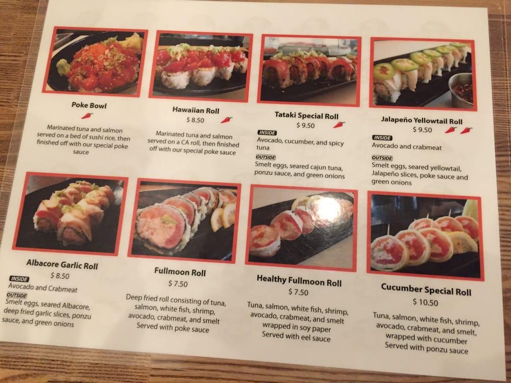 Menu at Full Moon Sushi restaurant, San Clemente