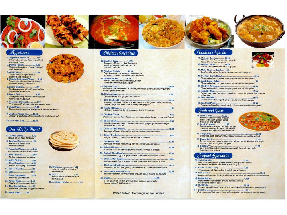 Menu at Kohinoor Restaurant, Surrey