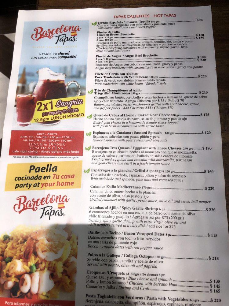 Menu at Restaurante Barcelona Tapas Puerto Vallarta, Puerto Vallarta