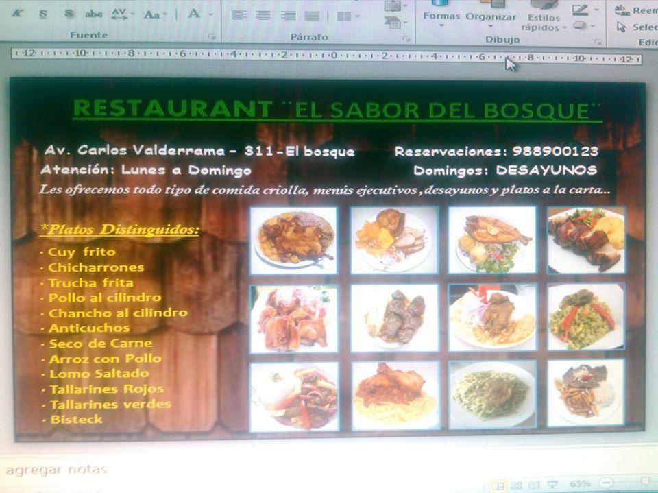 Carta de Restaurant"Aromas y Sabores del Bosque", Rimac