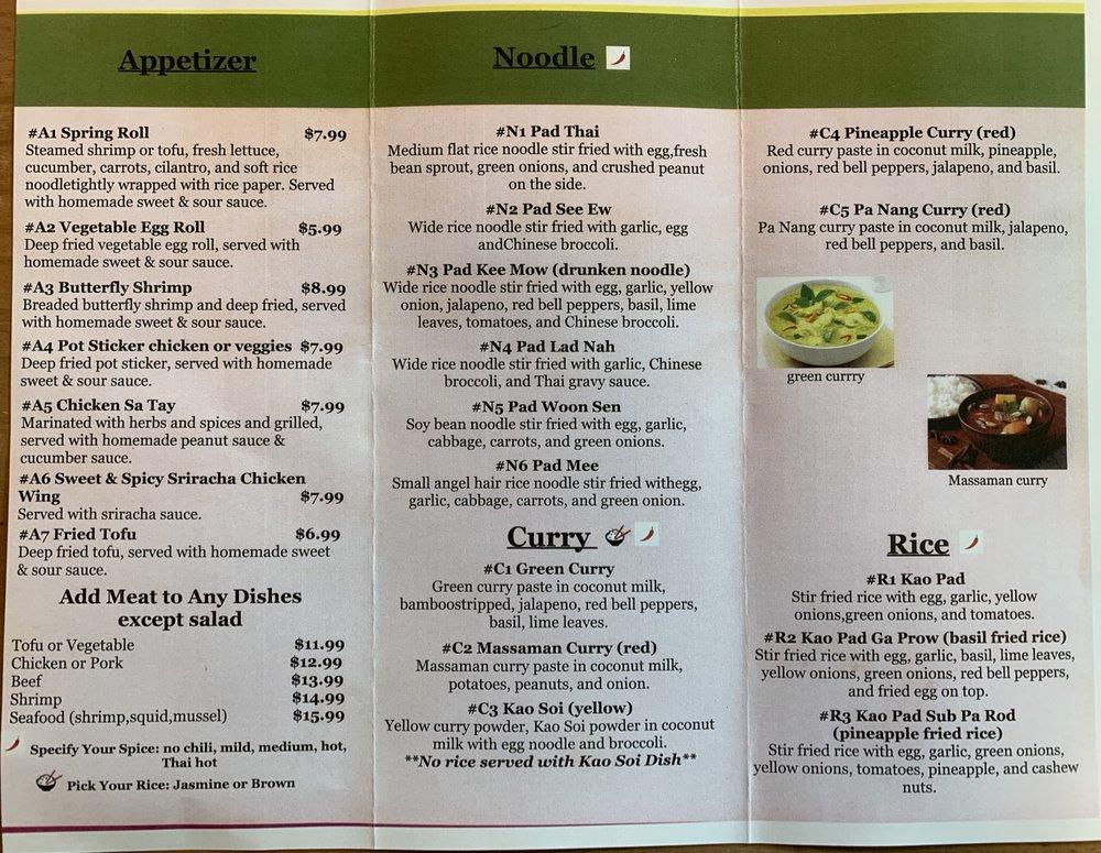 Menu at Thai Bistro restaurant, Eldorado at Santa Fe
