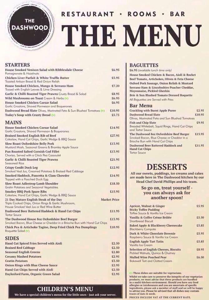 Menu at Dashwood Arms pub & bar, Kidlington, Heyford Rd