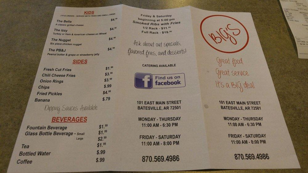 Menu at Bigs Of Batesville restaurant, Batesville