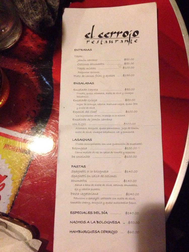 Menu at El Cerrojo pub & bar, Mexico City