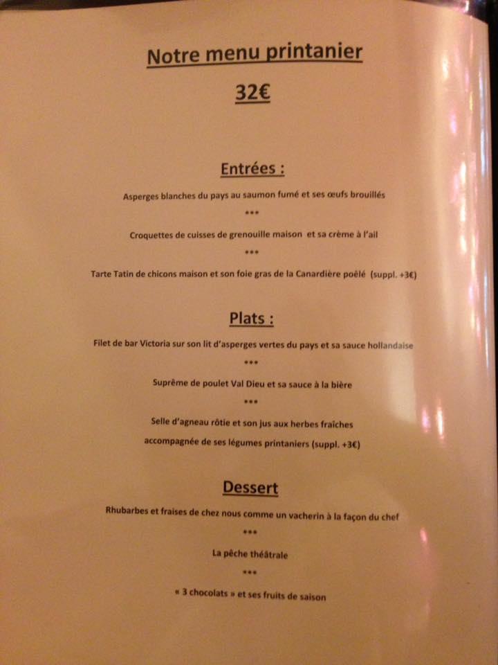 Menu Au Le Restaurant Du Theatre Verviers