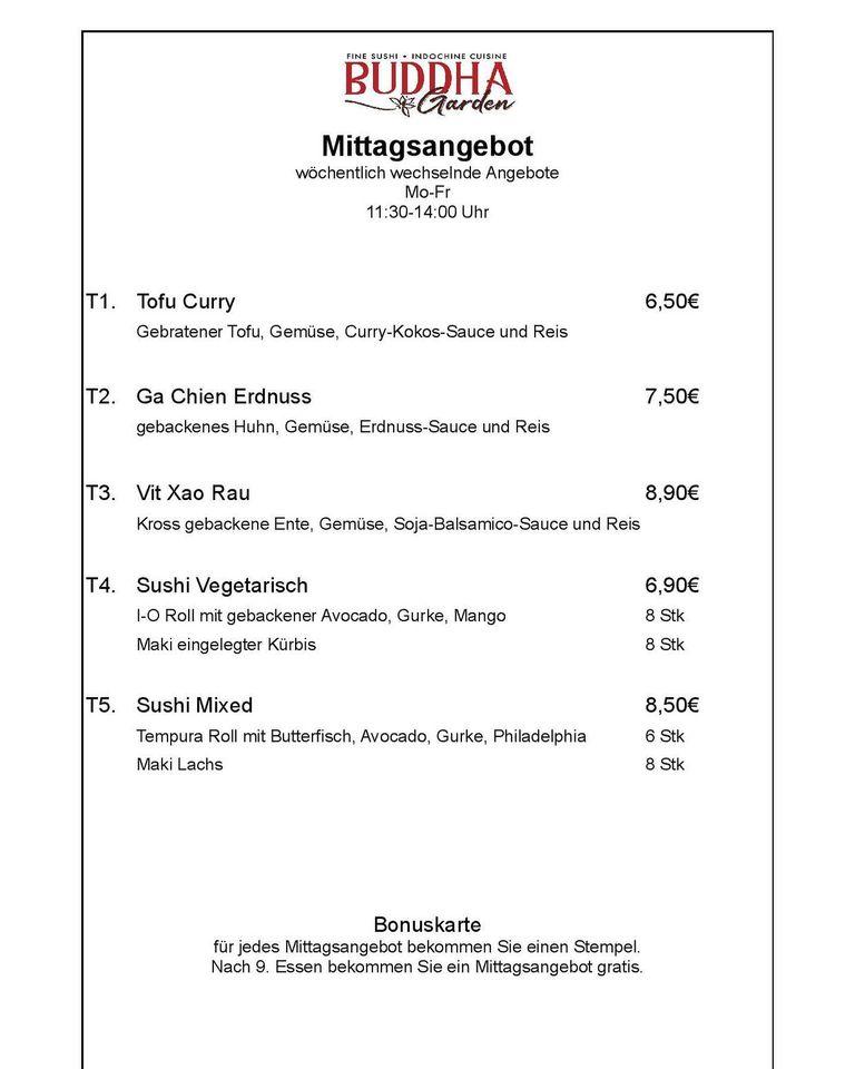 Buddha Garden - Vietnamese Restaurant Sushi Bar Speisekarte von Buddha Garden - Vietnamese Restaurant Sushi Bar, Nürnberg