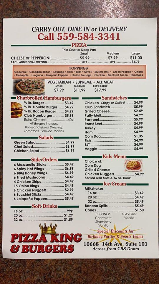 Menu at Pizza King pizzeria, Armona, 14th Ave #102