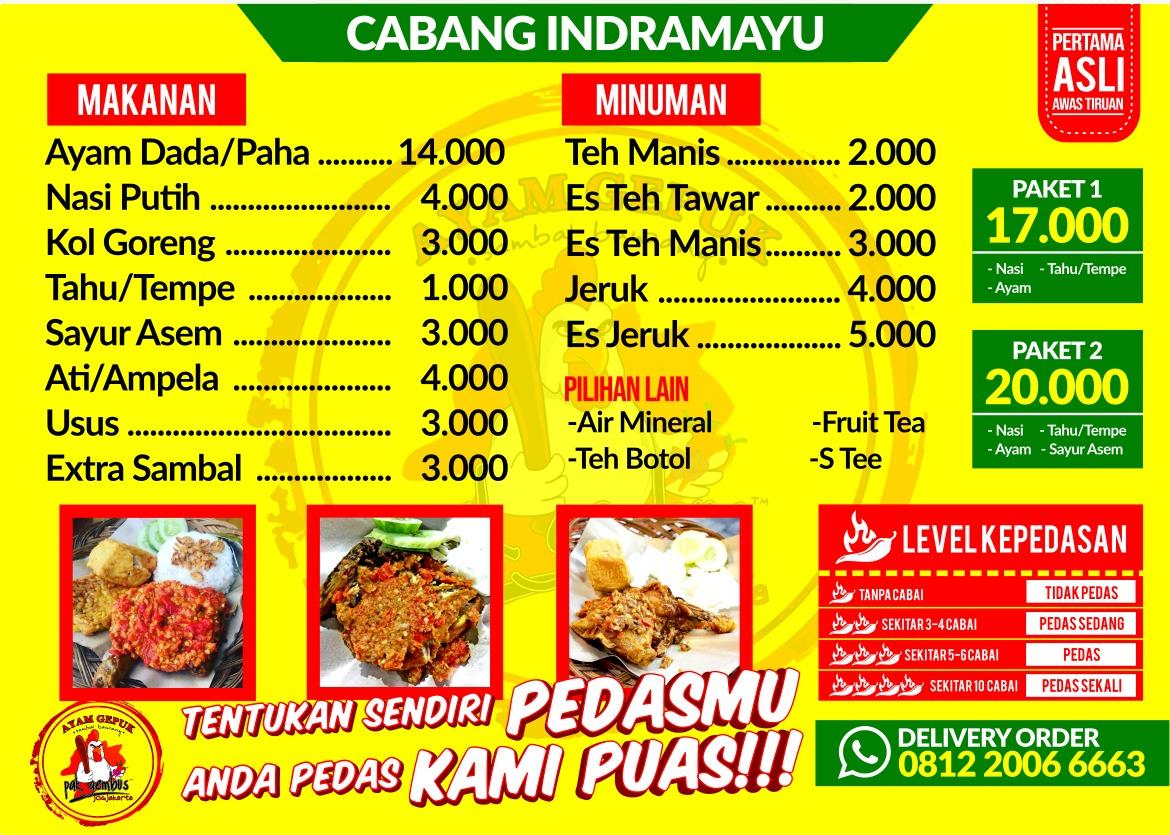 Menu At Ayam Gepuk Pak Gembus Restaurant Indramayu Jl Jend Sudirman