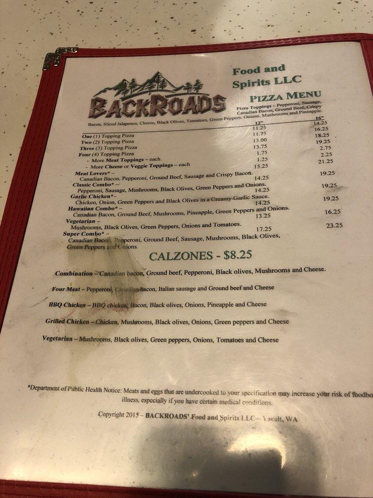 Menu at Backroads Pub and Grub, Yacolt