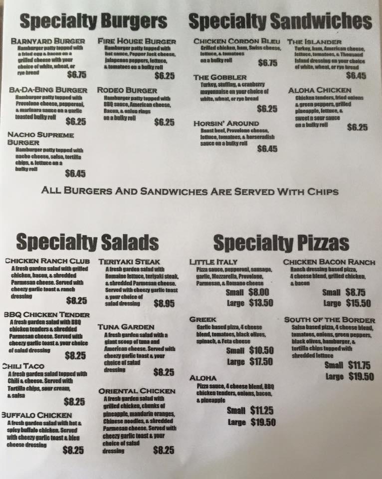 Menu at Shapleigh Corner Store pizzeria, Shapleigh, 3 Back Rd