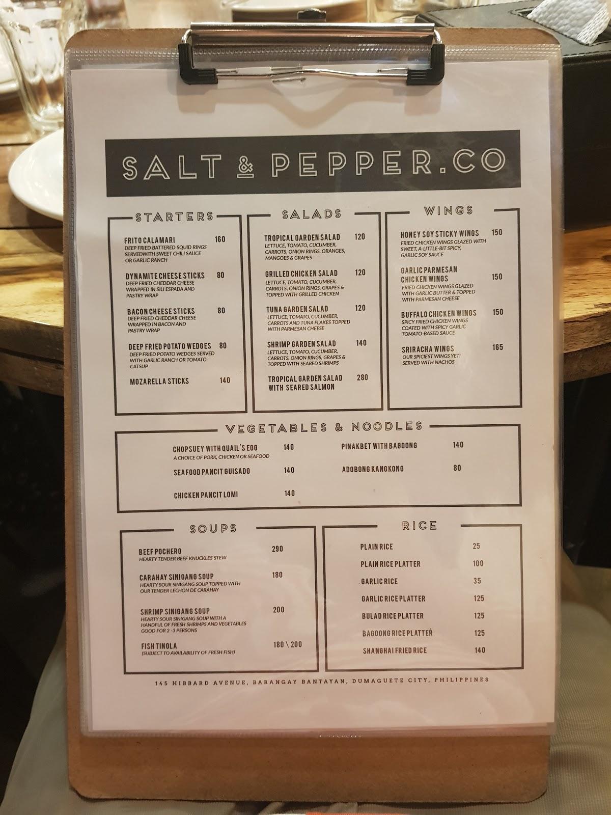 Menu at Salt and Pepper PH restaurant, Dumaguete
