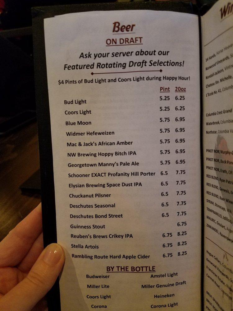 Menu at Emory's on Silver Lake steakhouse, Everett