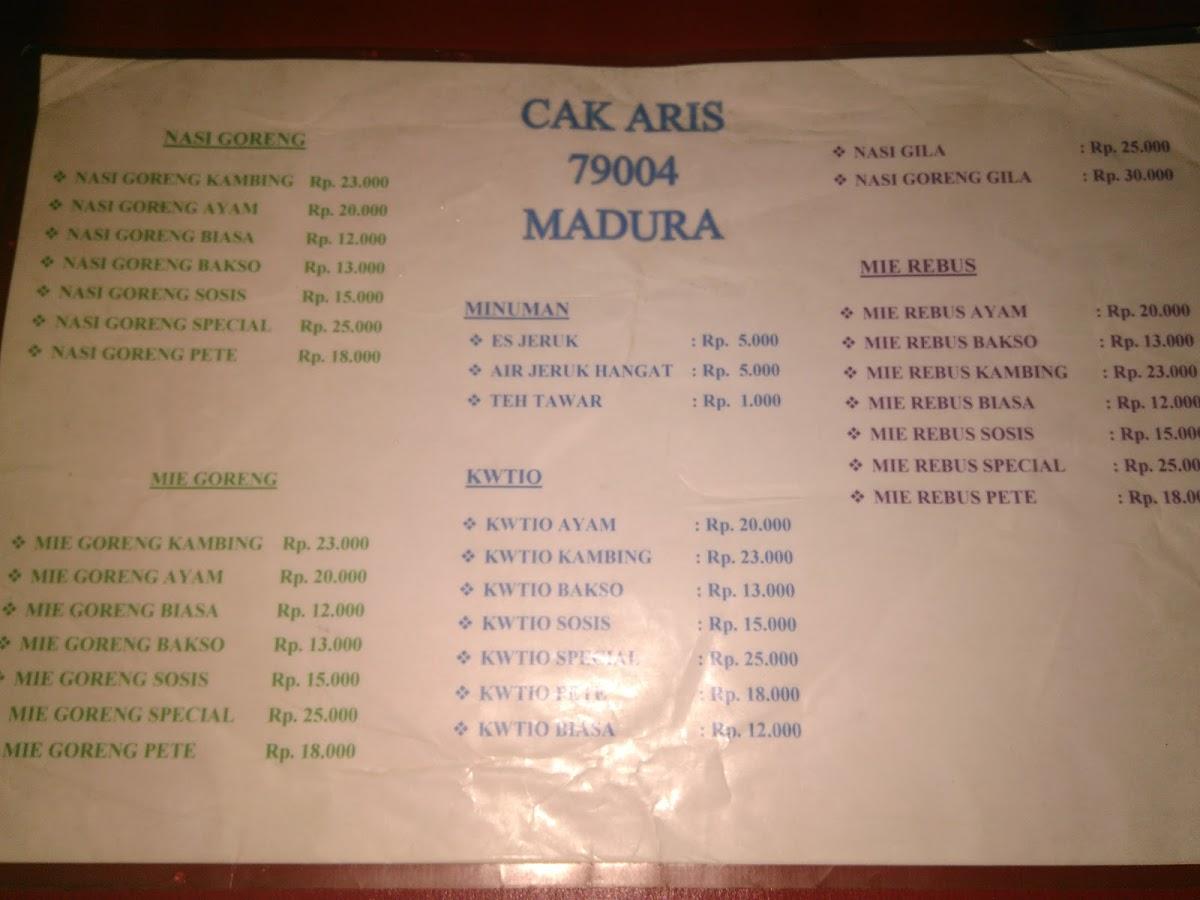 Menu At Nasi Goreng Gila Cak Aris Restaurant East Jakarta