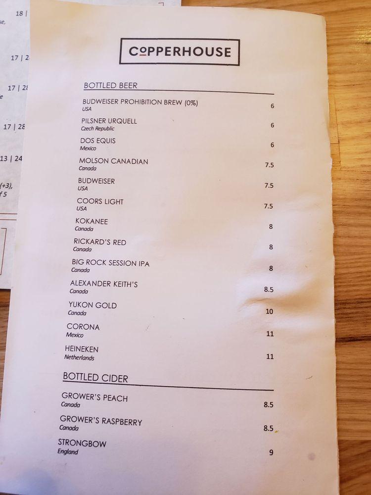 Menu at Copperhouse restaurant, Yellowknife