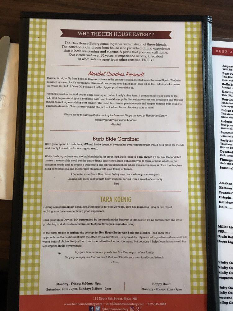 Menu at Hen House Eatery pub & bar, Minneapolis