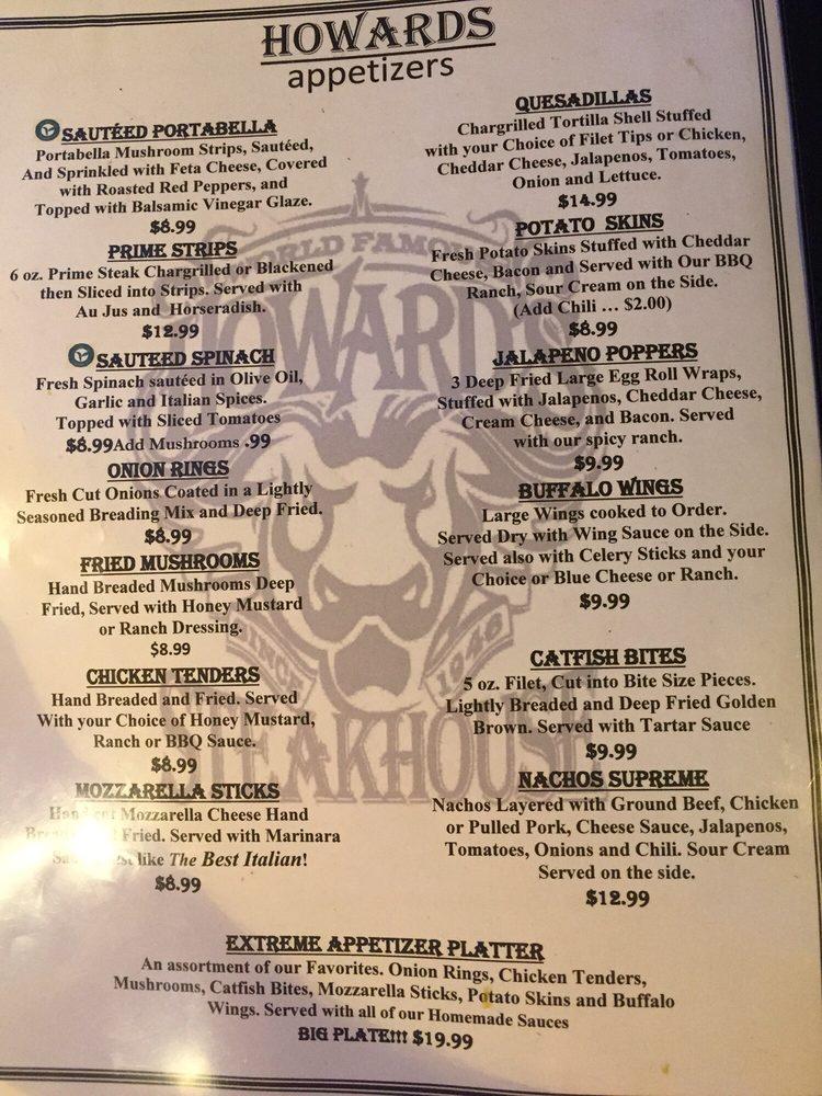 Menu at Howard's Restaurant Gatlinburg's Oldest Restaurant, Gatlinburg