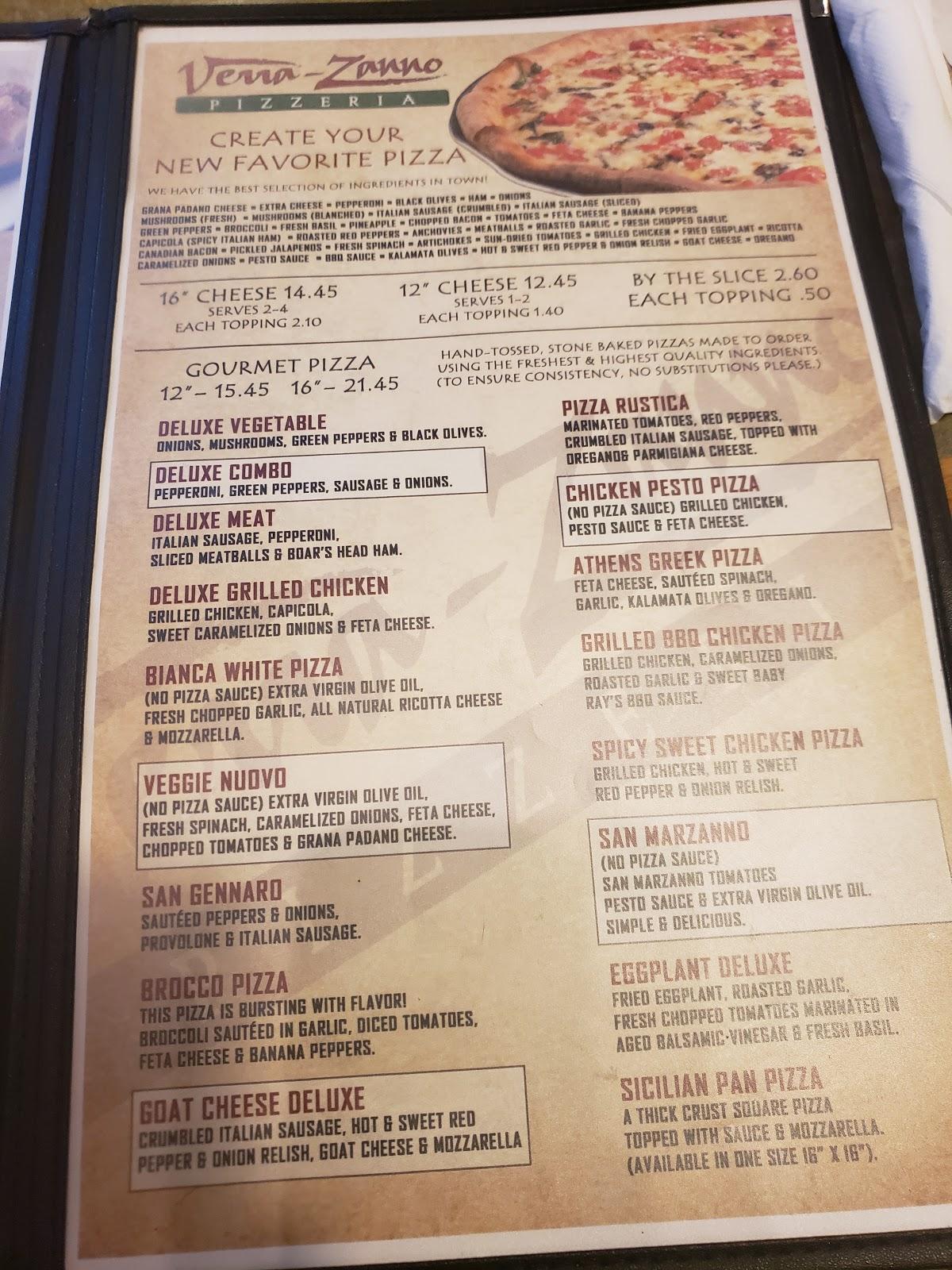 Menu at Verra Zanno Pizzeria, Johns Creek