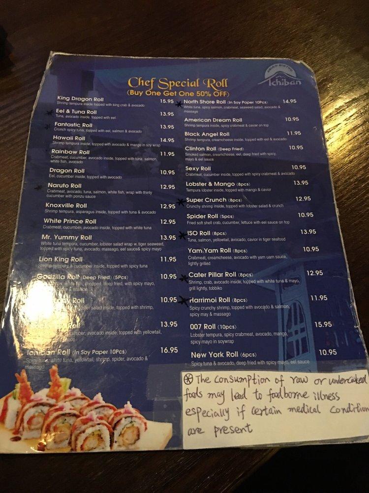 Menu at Ichiban Asian Cuisine restaurant, Knoxville, S Northshore Dr