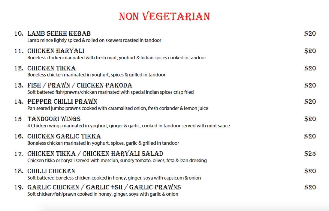 Menu at India Village Restaurant, Auckland, 7/49 Rawhiti Rd