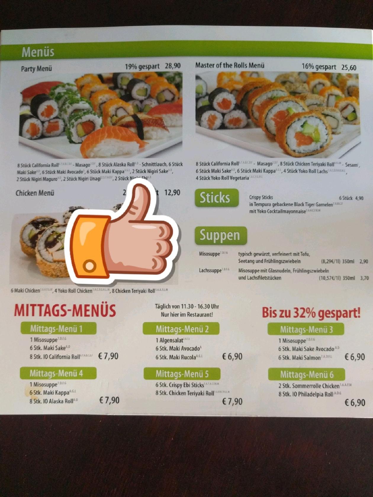 Меню ресторана Yoko Sushi Lieferservice Friedrichshain, Берлин, Boxhagener  Str. 44