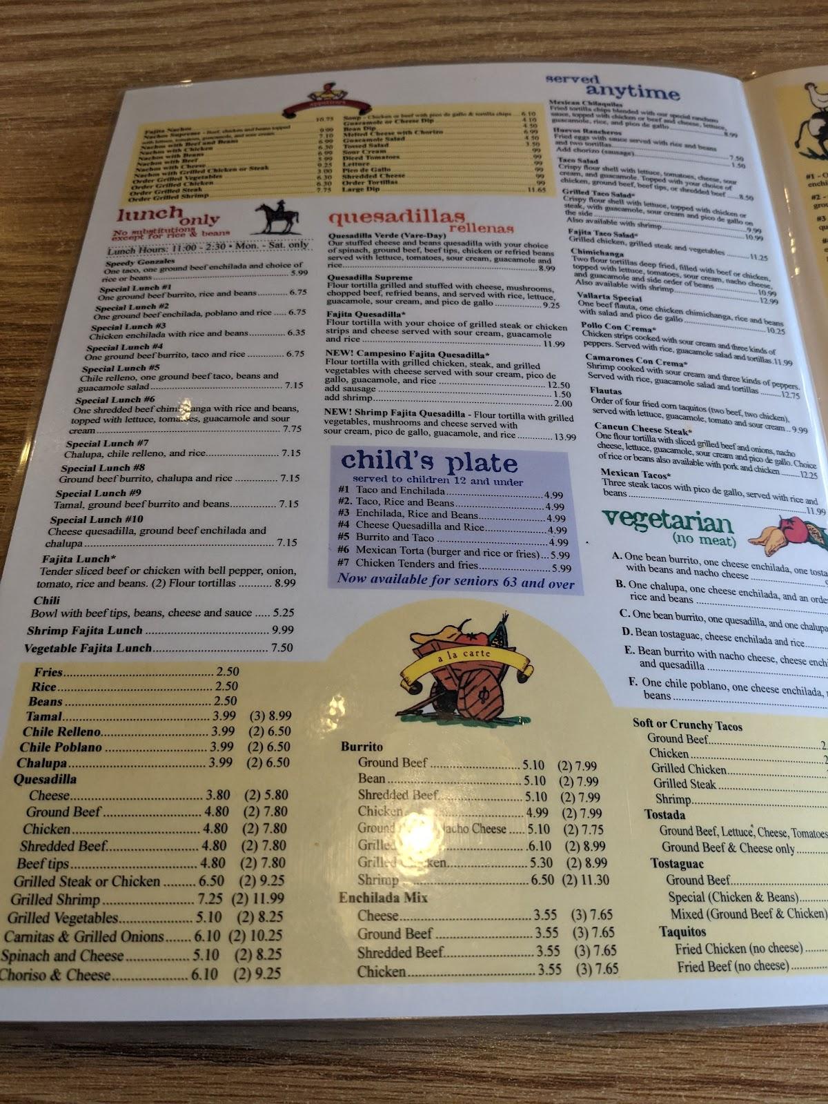 Menu At El Campesino Restaurant Wooster 177 W Milltown Rd C