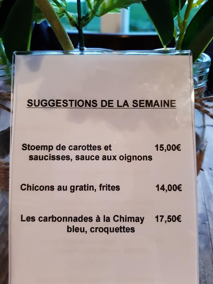 Menu au Envol Resto Bar Aérodrome Temploux, Namur