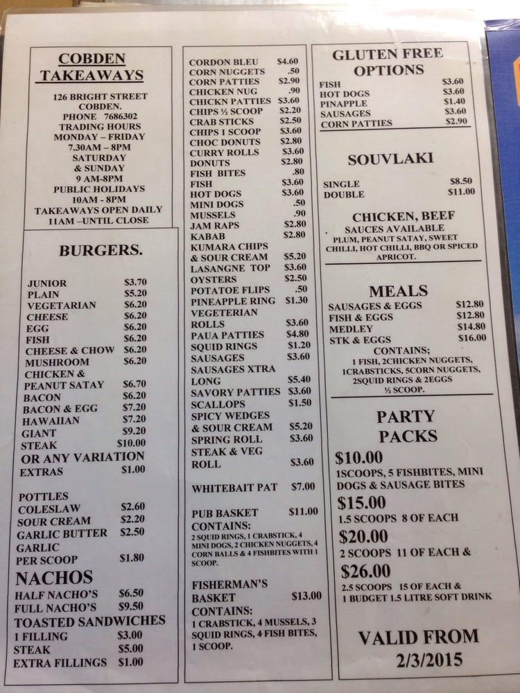 Menu At Cobden Takeaways Fast Food Greymouth