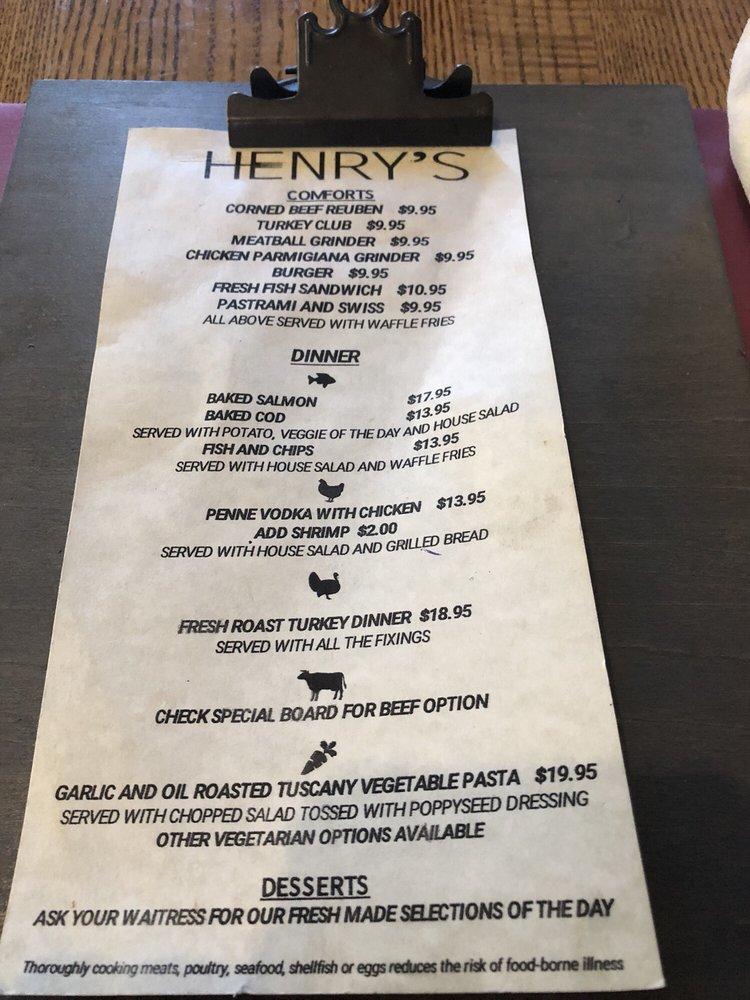 Menu at Henry's restaurant, Wallingford