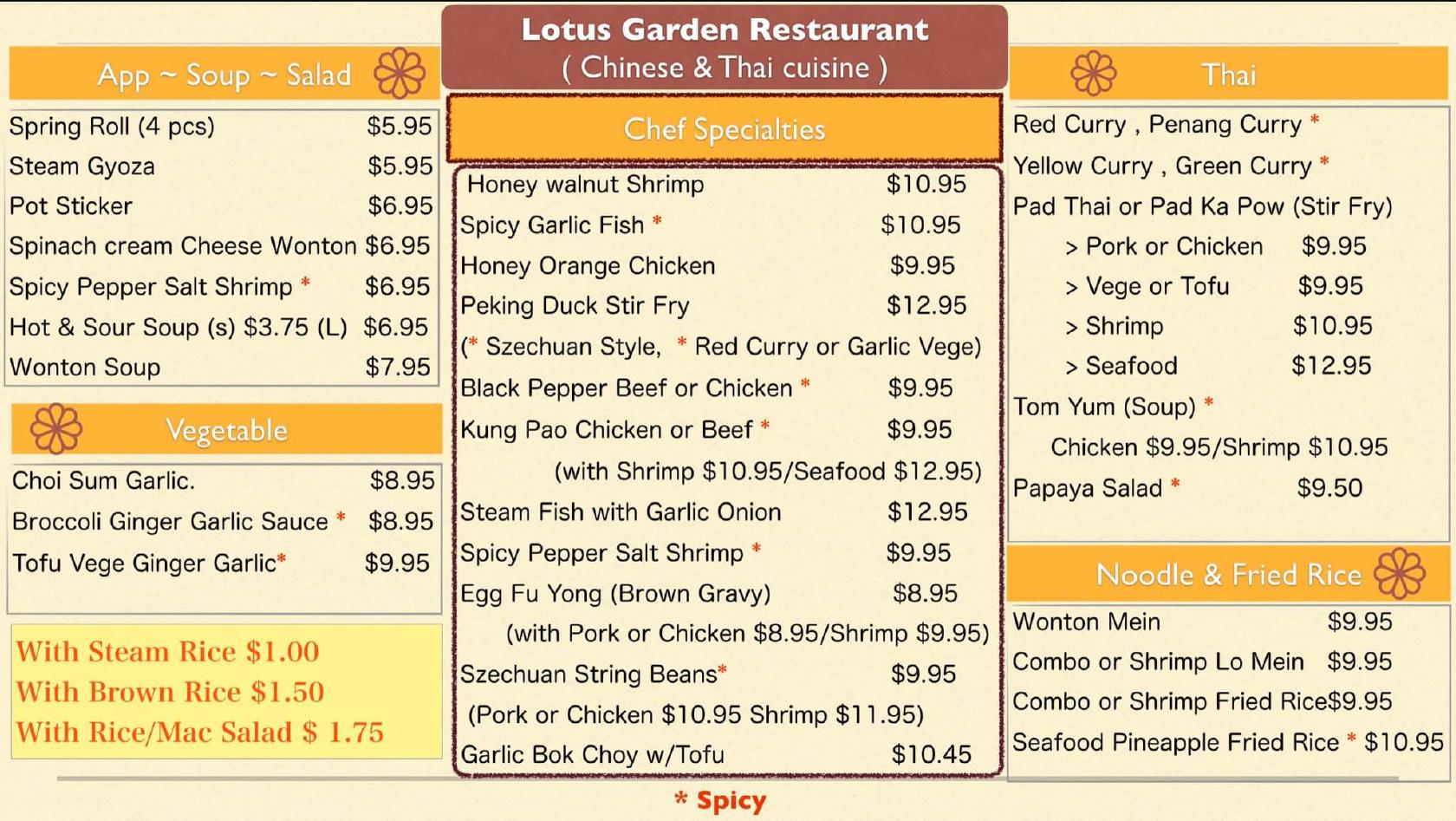 Lotus Garden Chinese & Thai Cuisine Menu