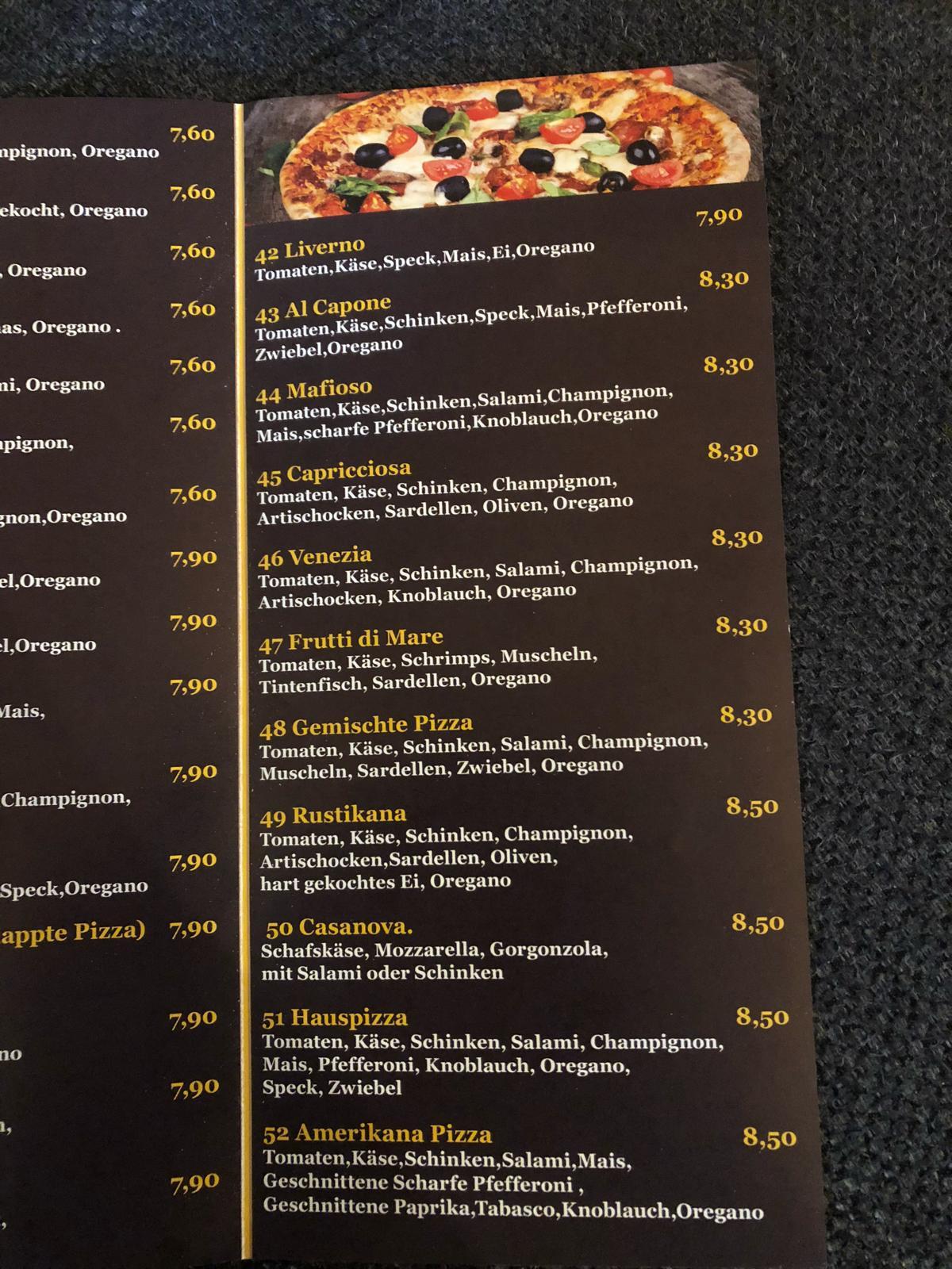 Speisekarte von Pizza King, Fuschl am See