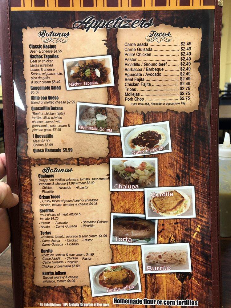 Menu At Taqueria Jalisco Restaurant Dilley