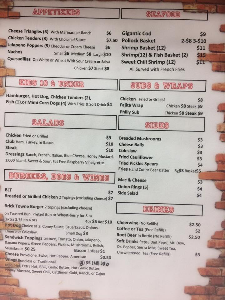 Menu at Brick Town Tavern pub & bar, Sugarcreek