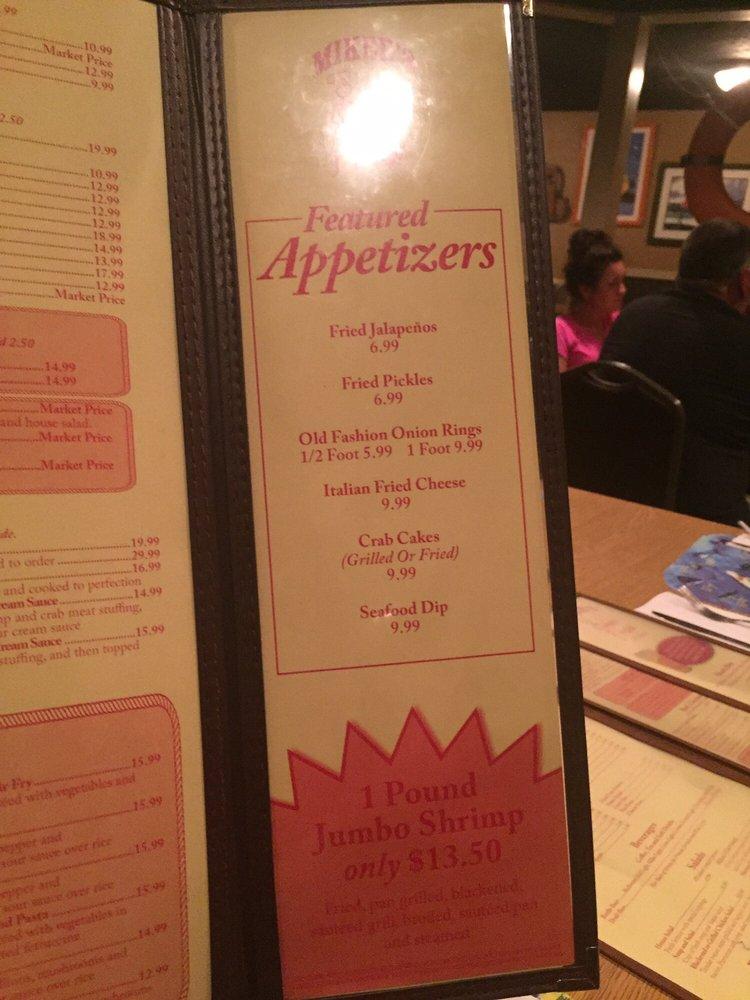 Menu at Mikee's Seafood restaurant, Gulf Shores