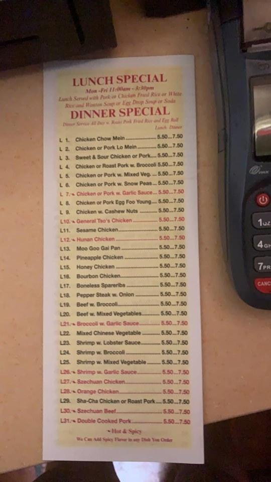 Menu at Orient Express restaurant, Hinesville