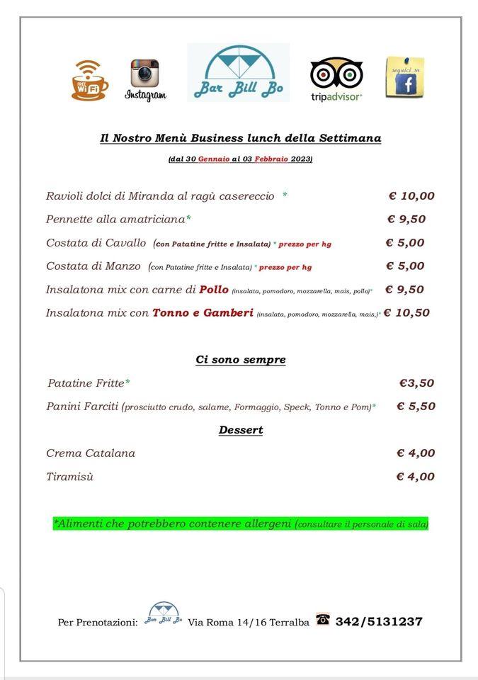 Menu di Bar Bill Bo Terralba 