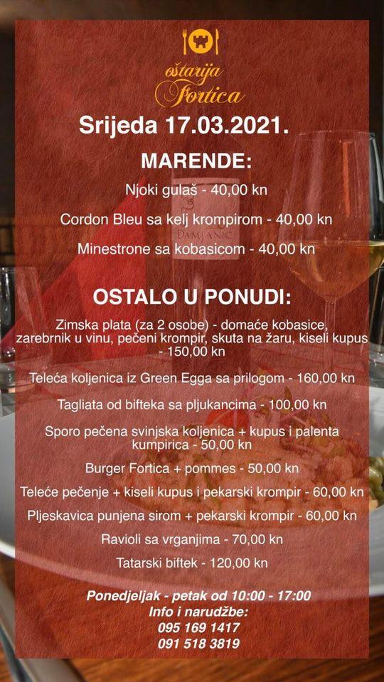 Menu at Bistro oštarija Fortica restaurant, Kastav