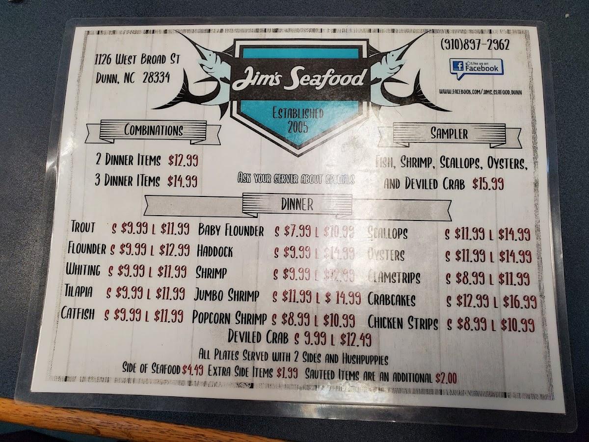 Menu at Jim's Seafood Fresh & Fried restaurant, Dunn