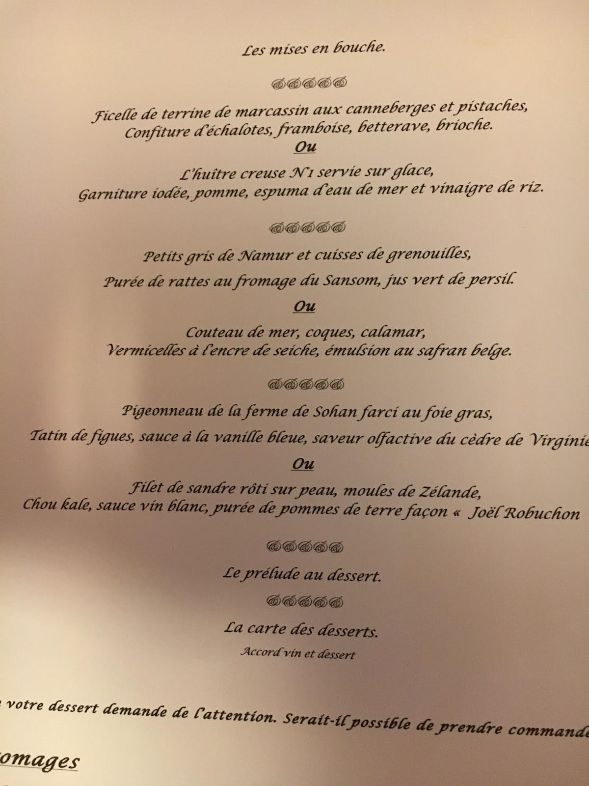 Menu at Le D'Arville, Namur