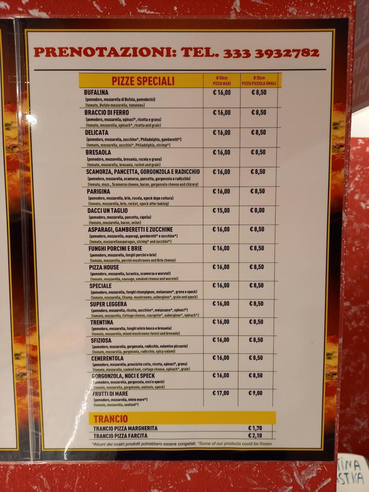 Menu da Pizza house ristorante, Predazzo