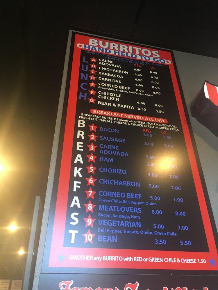 Menu at Stripes Biscuits & Burritos restaurant, Albuquerque