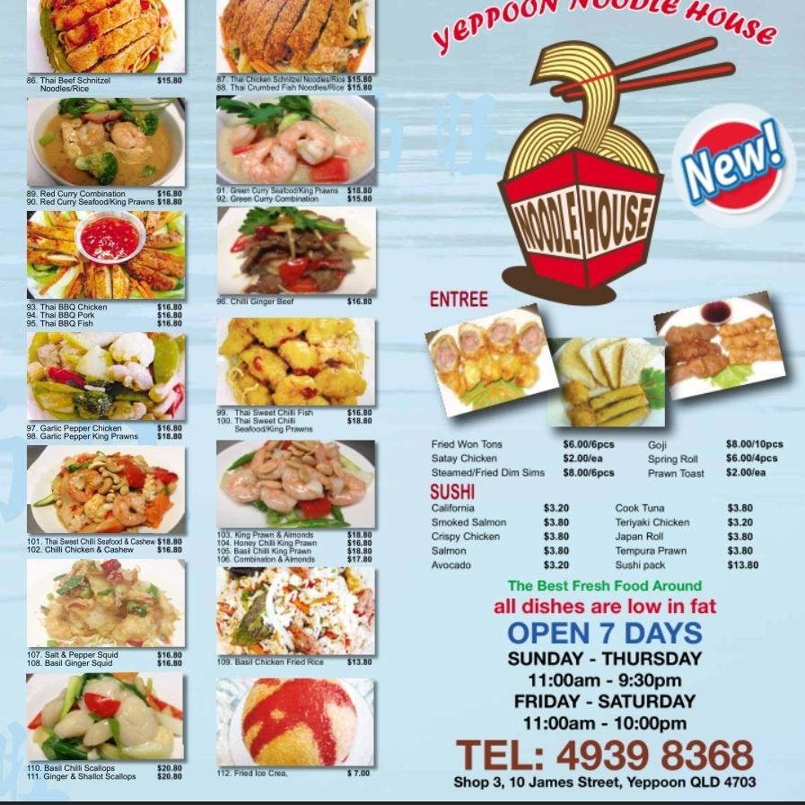 Menu at Yeppoon Noodle House fast food, Yeppoon