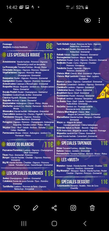 Menu de Bilal Mars Rousset